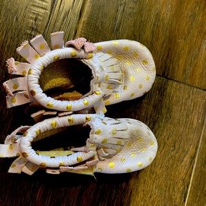 Freshly Picked Pink and Gold Polka Dot Mocs SOLD